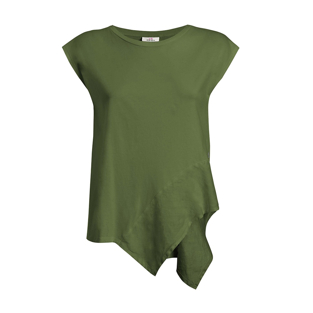 DEHA t-shirt inserti in lino-Verde